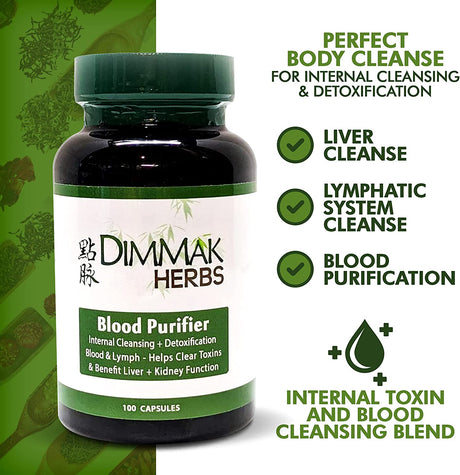 Dimmak Herbs Blood Purifier for Internal Cleansing & Detoxification + Benefits Liver and Kidney Function | Lab Tested Herbal Supplement 100 Capsules