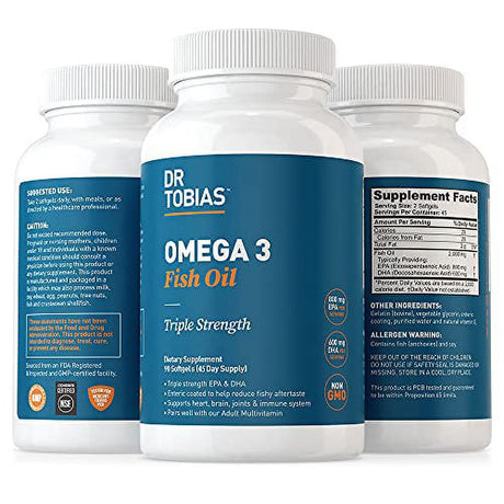 Dr. Tobias Omega 3 Fish Oil, Triple Strength, Supports Brain & Heart Health, 2000 Mg per Serving, 90 Soft Gels (2 Daily, 45 Day Supply)