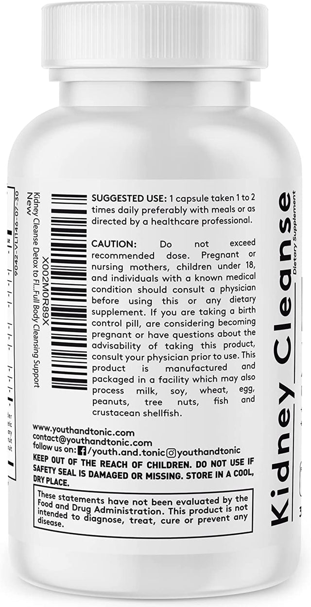 Youth & Tonic Liver and Kidney Detox Support | Flush Out Residual Metabolic Waste Excess Water to Cleanse Refresh Repair & Maintain a Good Health