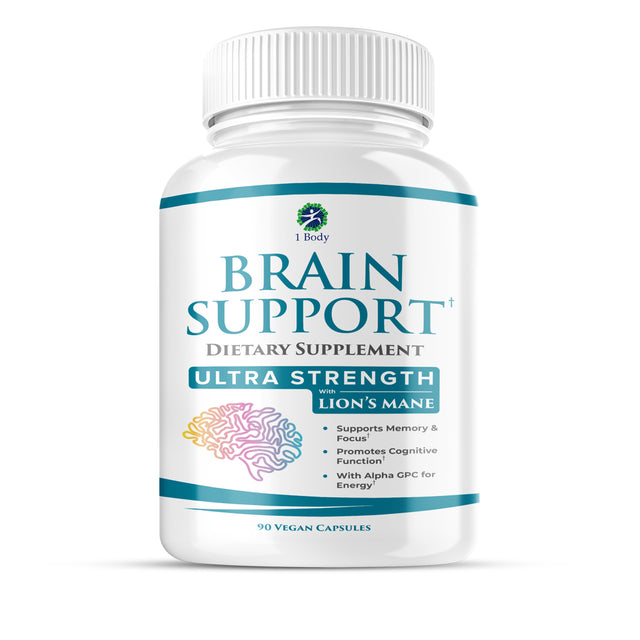 1 Body Brain Memory Support Supplement and Boost Focus Vitamins with Nootropics, Lion’S Mane, 90 Capsules