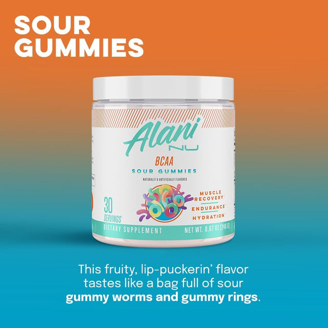 Alani Nu BCAA SOUR GUMMIES | Branch Chain Essential Amino Acids | 2:1:1 Formula | Supplement Powder | Muscle Recovery Vitamins for Post-Workout | 30 Servings