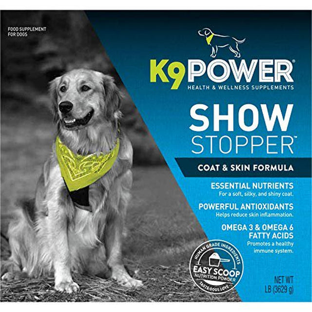 K9 Power - Show Stopper, Healthy Coat & Skin Supplement for Dogs, Reduces Itching & Shedding, Dry Skin, Seasonal Allergies, Omega 3S, 8Lbs