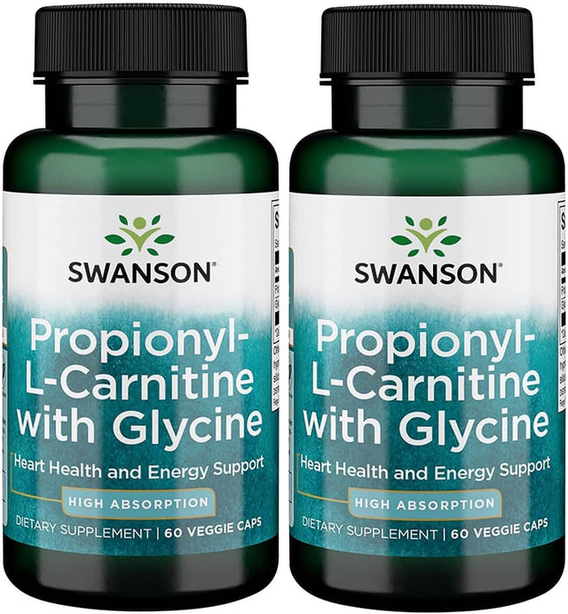 Swanson Propionyl L-Carnitine with Glycine - Natural Supplement Promoting Heart Health & Energy Support - May Support Muscle Strength & Endurance - (60 Veggie Capsules) 2 Pack