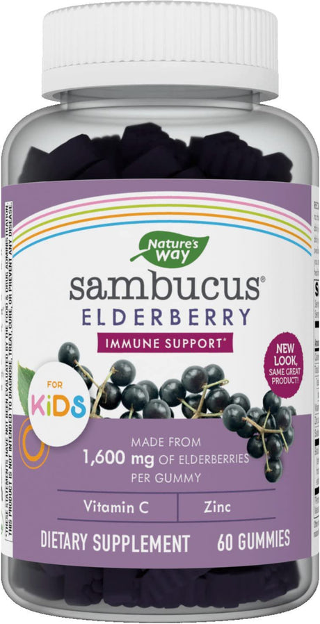 Nature'S Way Sambucus Elderberry Gummies with Vitamin C and Zinc for Kids, Immune Support*, Berry Flavored, 60 Gummies. (Pack of 1)