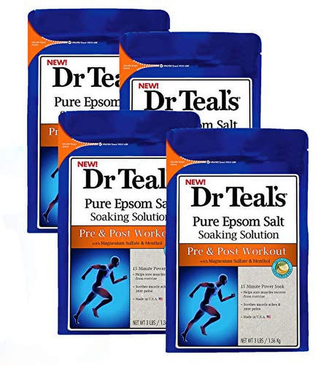 Dr Teal'S Epsom Salt 4-Pack (12 Lbs Total) Pre & Post Workout with Magnesium Sulfate and Menthol