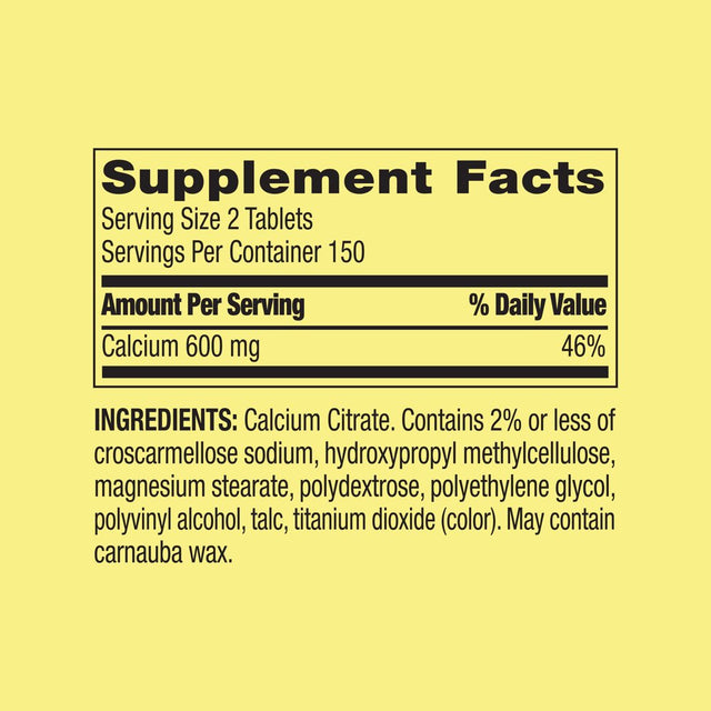 Spring Valley Calcium Citrate Tablets Dietary Supplement, 600 Mg, 300 Count