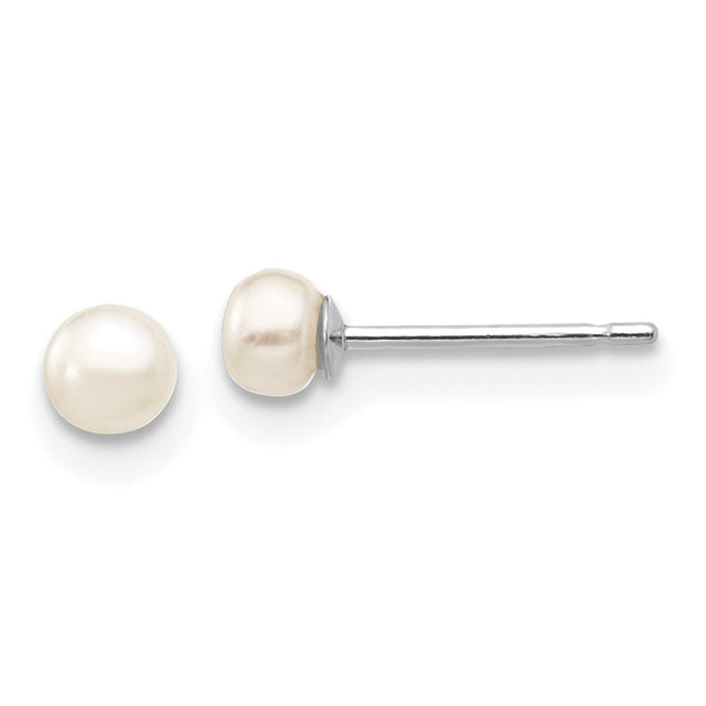 14K White Gold 3-4Mm White Button FW Cultured Pearl Stud Post Earrings XW30BW (0 Grams|3 to 4MM X 3 to 4MM)