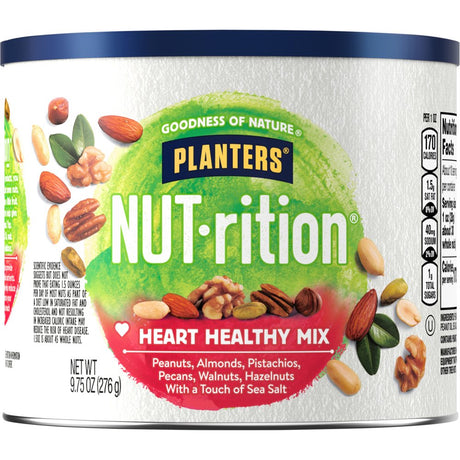 NUT-RITION Heart Healthy Nut Mix with Peanuts, Almonds, Pistachios, Pecans, Walnuts, Hazelnuts Sea Salt, 9.75 Oz Canister