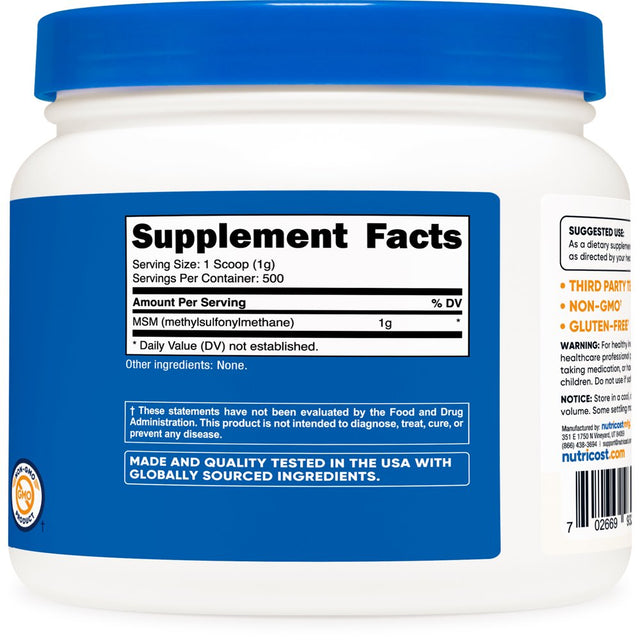 Nutricost MSM Powder 500 Grams (Methylsulfonylmethane) - Non-Gmo Supplement