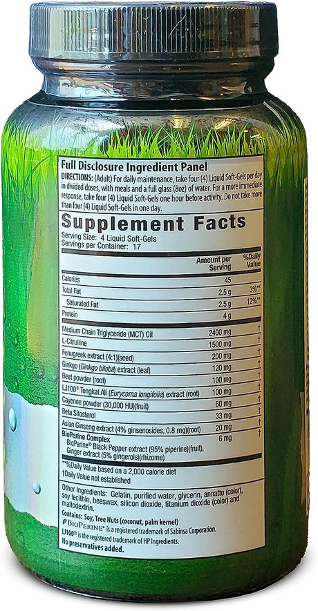 Irwin Naturals Testosterone Mega-Boost Red - 68 Liquid Soft-Gels - with LJ100 Longjack, L-Citrulline, Asian Ginseng & Ginkgo Extract - 17 Servings