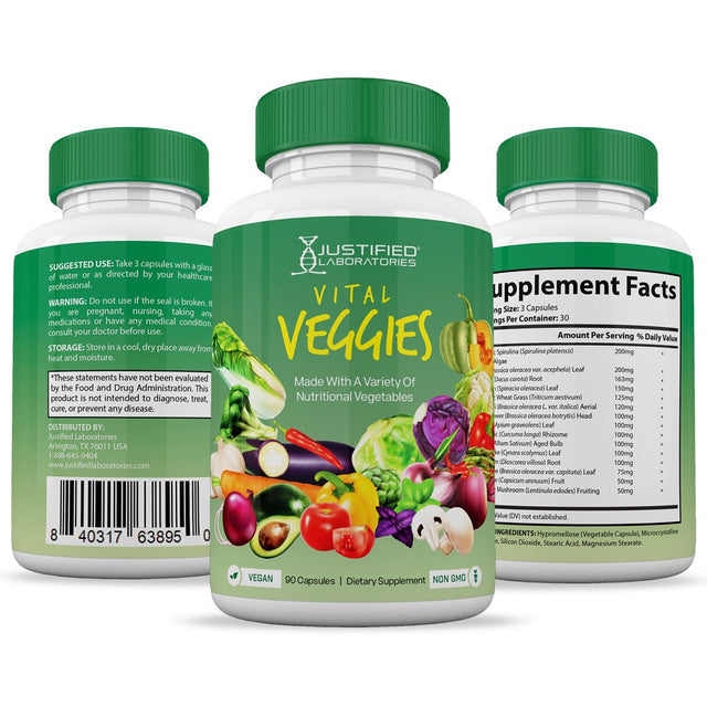 Vital Fruits and Veggies Supplement Whole Food Red & Green Superfoods Non GMO Vegan Friendly 90 Veggie Capsules per Bottle 20 Bottles