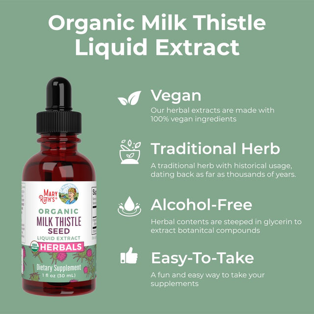 Maryruth'S | USDA Organic Milk Thistle Seed Liquid Drops | Herbal Supplement | Liver Health, Brain Function, Bone Health | Vegan, Non-Gmo | 1 Fl Oz / 30 Ml