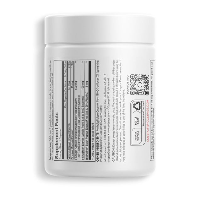 Codeage Liposomal Fadogia Agrestis, HP-?-CD Complex, Vitamin D3 Zinc Fenugreek Black Pepper, 60 Ct