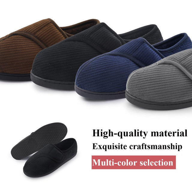 Diabetic Slippers Shoes for Men Arthritis Edema Adjustable Closure Memory Foam House Shoes, Black 7