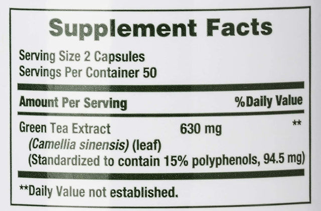 Nature'S Bounty Green Tea Pills and Herbal Health Supplement, Supports Heart and Antioxidant Health, 315Mg, 100 Capsules