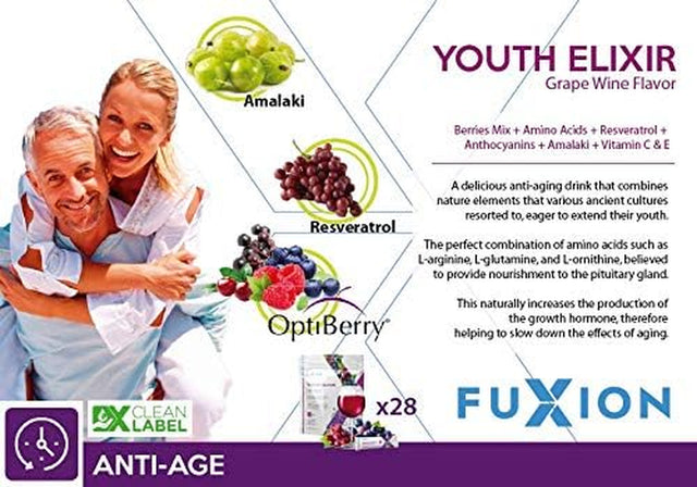 Fuxion YOUTH Elixir-Stay Younger Anti-Aging Drink with Combination of Amino Acids-5 Grams per Stick 6 Pack - Apply 100-Day-Cash-Back for Full Amount of Qty 1 in 1St Order by Twitter #100DAYCASHBACK_AB