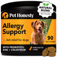 Pet Honesty Dog, Allergy Support Supplement W Probiotics Zinc and Colostrum, Peanut Butter Flavor, 90 Count Soft Chews