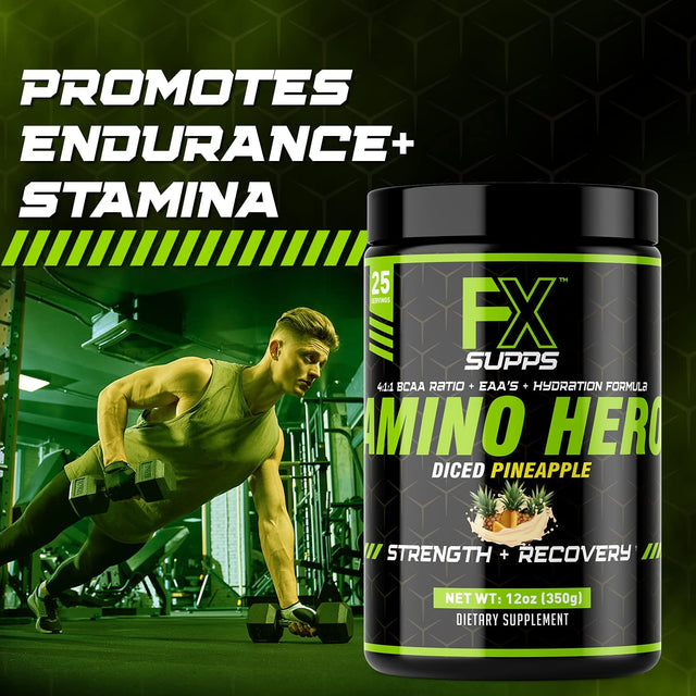 FX Supps Amino Hero Diced Pineapple Flavor(25 Servings)|Post-Workout Recovery Drink for Men and Women|Energy Powder Mix with BCAA, EAA, and Electrolytes|Promotes Endurance and Healthy Muscles - 1 Pack