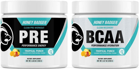 Honey Badger Pre Workout Powder | Vegan Keto Tropical Punch Preworkout | Natural Energy for Men & Women | Beta Alanine, Caffeine & Vitamin C for Immune Support | Sugar Free & Paleo | 30 Servings