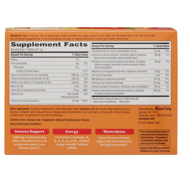 Emergen-C 1000Mg Vitamin C Powder for Immune Support Super Orange - 30 Ct