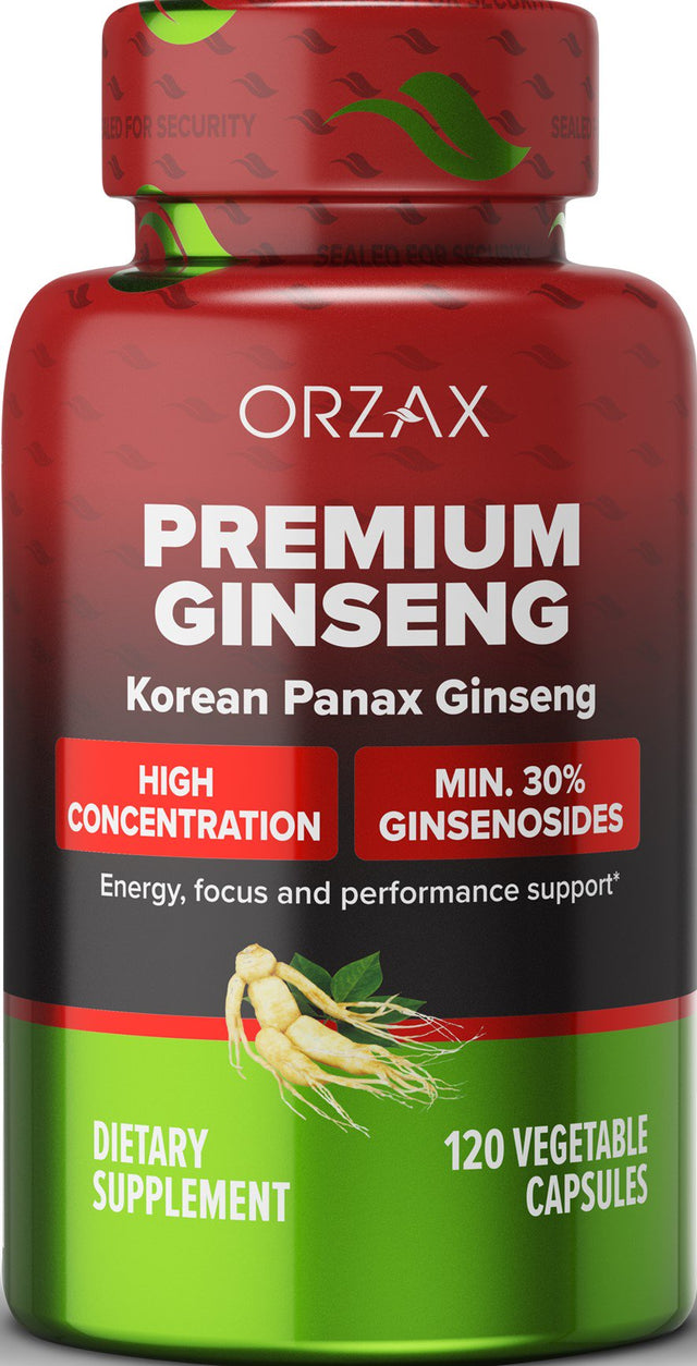 ORZAX Ginseng, 30% Ginsenosides, 1000 Mg Premium 120 Vegetable Capsules