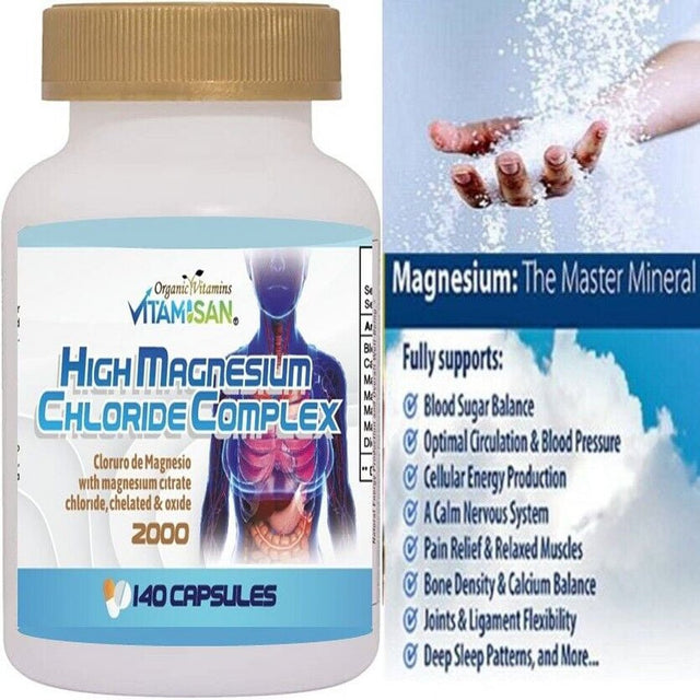 HIGH Cloruro De Magnesium Magnesium Chloride High Absorption 140 Caps