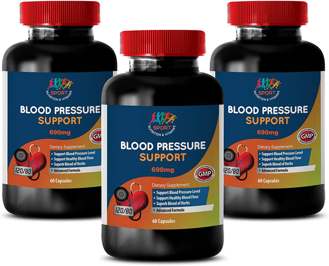 Blood Pressure Essentials - Blood Pressure Support 690MG - Advanced Formula - Garlic Pills - 3 Bottles (180 Capsules)