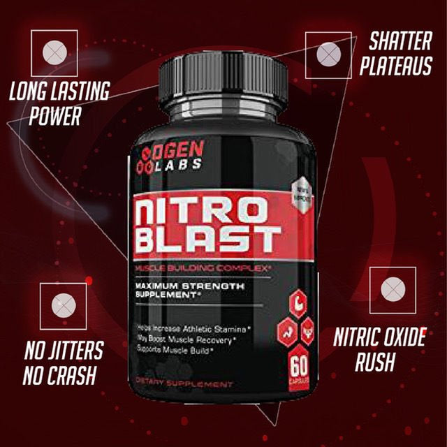 Nitro Blast Pre Workout Nitric Oxide Booster Supplement with L-Arginine - Muscle Growth, Stamina, and Recovery - 60 Capsules