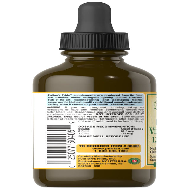 Puritan'S Pride Vitamin D3 5000 IU Liquid Dietary Serum, 125 Mcg = D3 5000 IU with 59 Doses