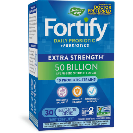 Nature'S Way Fortify Extra Strength Daily Probiotic + Prebiotic for Digestive Balance and Immune Health, 50 Billion Live Cultures, 10 Strains, 30 Count