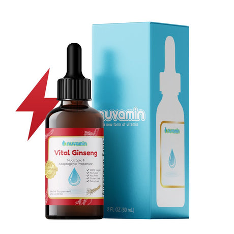 Nuvamin - Liquid Herbal Ginseng Drops for Adults, Teenagers, Elders, & 65+. 2Fl.Oz (60Ml). 48 Daily Serving. Made of Pure & Organic American Ginsengs in USA. All Natural Ingredients & Flavor