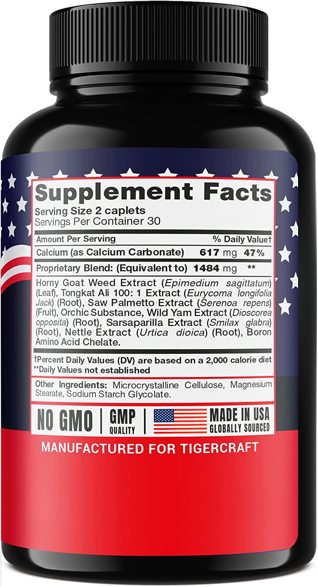 Vitamins for Men - Made in USA - with Horny Goat Weed, Tongkat Ali & Saw Palmetto - 60 Caplets