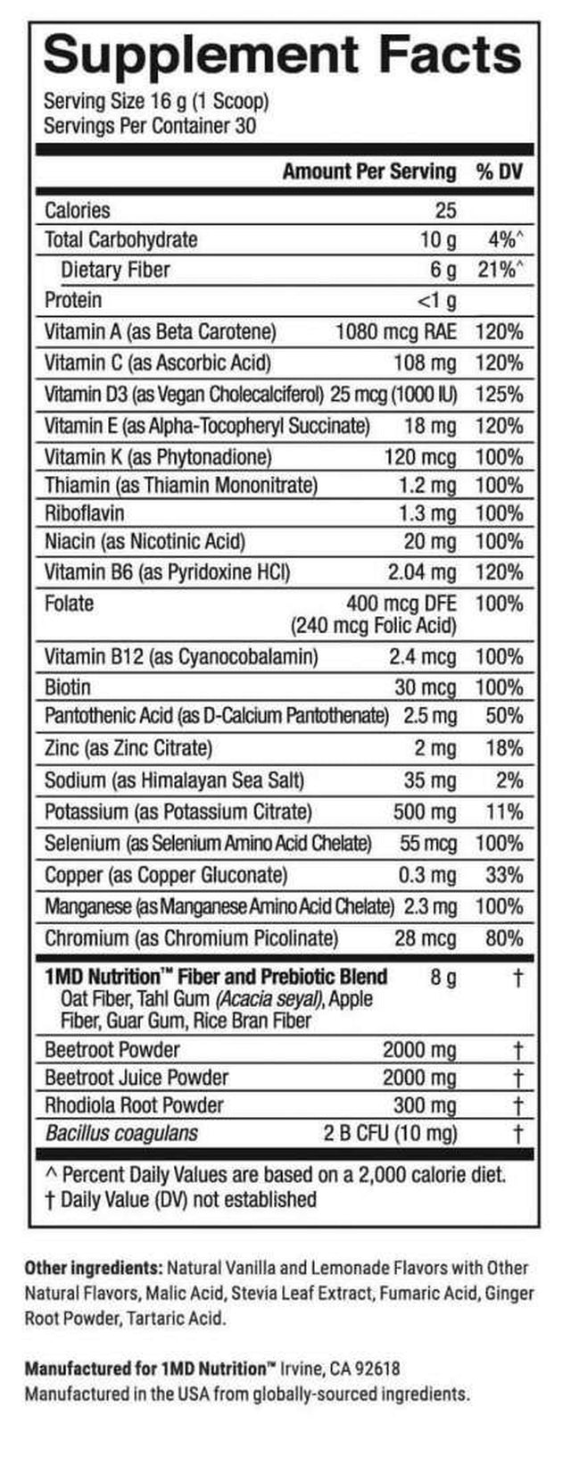 1MD Nutrition Cardiofitmd for Cardiovascular & Whole-Body Health | with Beetroot Powder & Fiber | 30 Servings