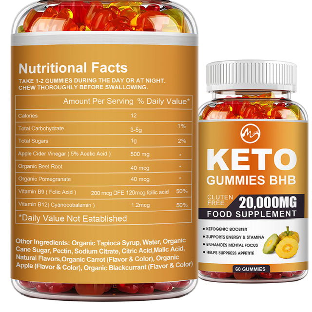 Minch Keto Gummies with Apple Vinegar Weight Loss Supplement 20000 Mg, for Men & Women, 60 Gummies