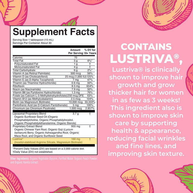 Maryruth Organics | Women'S Multivitamin Liposomal + Lustriva | Hair Growth, Healthy Skin | Vegan, Sugar Free | Peach Flavor | 15.22 Fl Oz