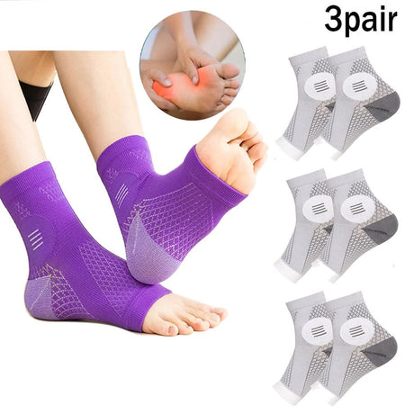 Neuropathy Socks for Women Men,3Pair Soothe Compression Socks for Neuropathy Pain, Ankle Brace Plantar Fasciitis Swelling Relief，Adult-L，White