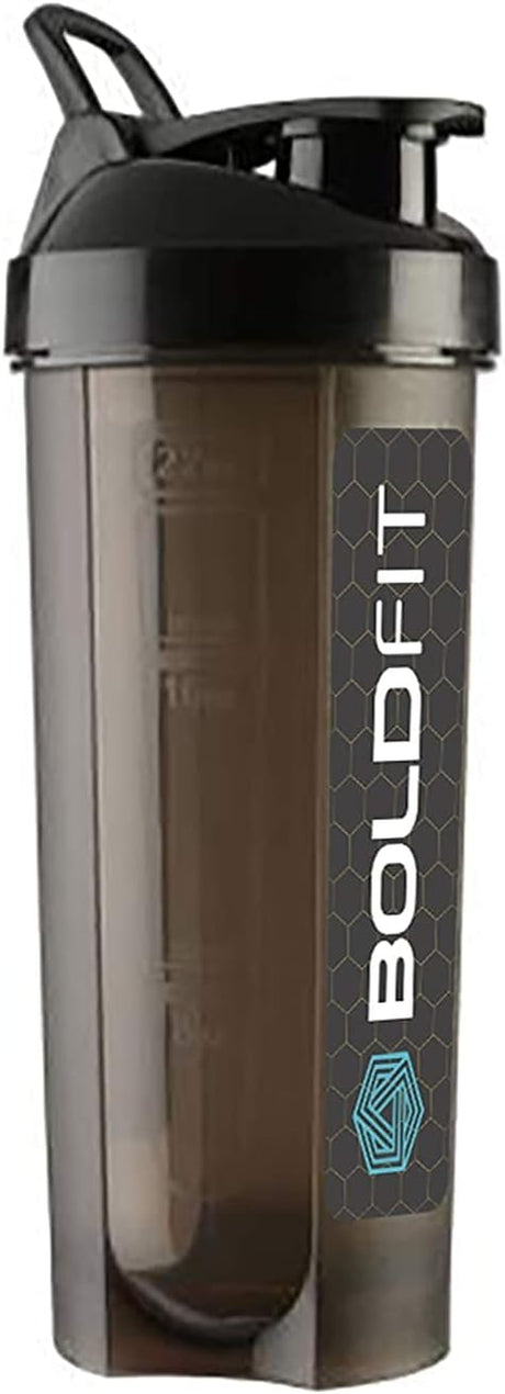 Boldfit Plastic Gym Typhoon Shaker Bottle, Leakproof Guarantee Sipper Bottle Ideal for Protein, Preworkout and Bcaas, Bpa-Free Material (Typhoon Black, 700 Milliliters)