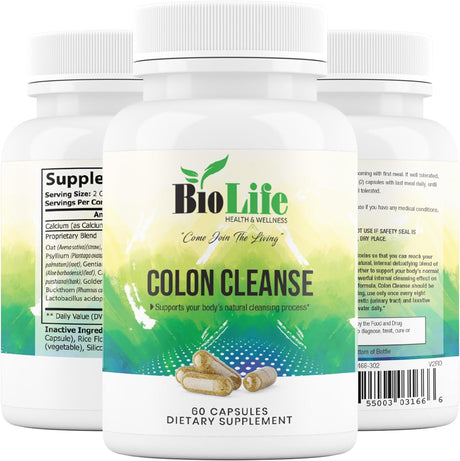 Biolife Colon Cleanse & Detox for Weight Depletion with Psyllium Husk, Gut Health Probiotics & Constipation, Bloating Relief, Body Gut Cleanse Detox for Women, Non GMO (60 Vegan Capsules)