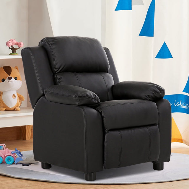 Deluxe Padded Kids Sofa Armchair Recliner Headrest Children W/ Storage Arm Black