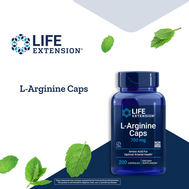 Life Extension L-Arginine Caps, 700 Mg - Promotes Arterial Health - Gluten-Free, Non-Gmo - 200 Capsules