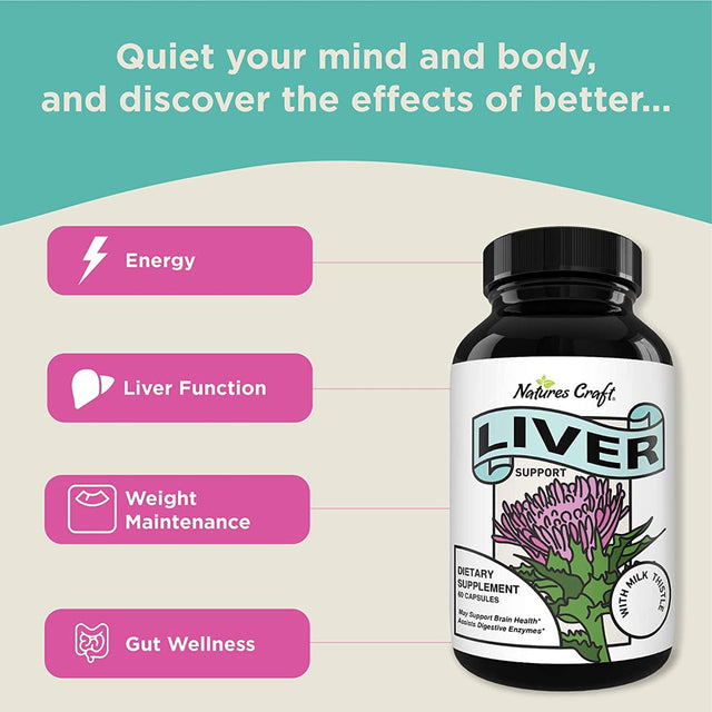 Milk Thistle Liver Cleanse Supplement - Nature'S Craft 60Ct Vegan Liver Support Capsules for Liver Detox Cleanse & Digestive Aid - Milk Thistle, Artichoke & Dandelion Herbal Blend for Liver Health