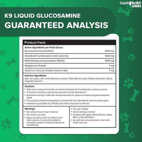 LIQUIDHEALTH K9 Glucosamine for Dogs Liquid Vitamin for Joint Health Support, 8 Fl. Oz 2-Pack