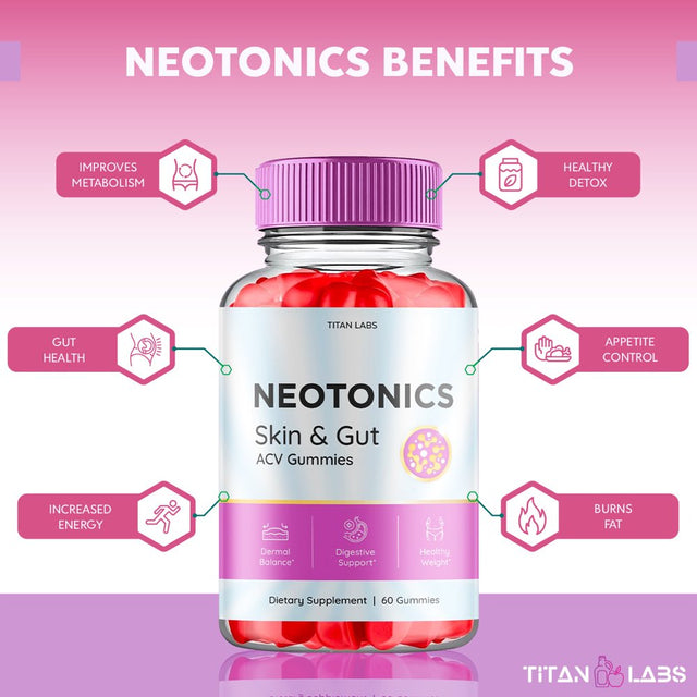 (1 Pack) Neotonics Skin and Gut ACV Gummies - Apple Cider Vinegar Supplement for Dermal Balance, Digestive Support, Healthy Weight - Dietary Supplements for Skin and Gut - 60 Gummies