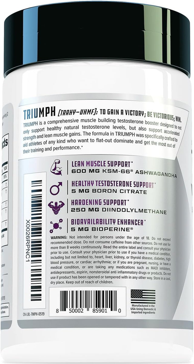 TRIUMPH Testosterone Booster for Men: Best Test Booster and Estrogen Blocker for Men with DIM, KSM 66 Ashwagandha, and Boron Citrate, Build Natural Lean Muscle Mass and Strength, 56 Veggie Capsules