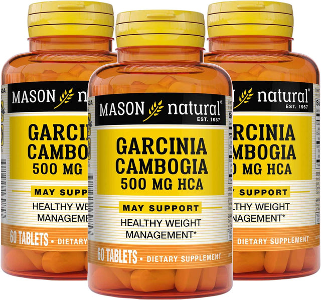 MASON NATURAL Garcinia Cambogia 500 Mg HCA with Calcium and Chromium - Promotes Healthy Body Weight, Supports Weight Management Goals, 60 Tablets (Pack of 3)