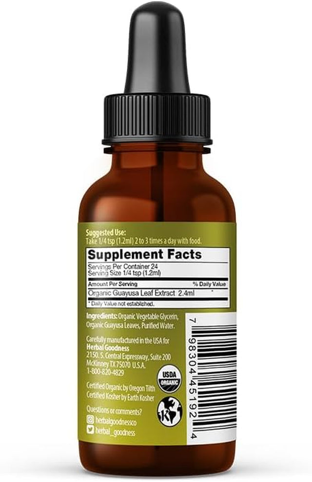 Guayusa Leaf Extract Brain Focus - Natural Caffeine Stamina Drink Energy Supplement, Coffee Alternative, Stress Relief - Organic Kosher 1Oz Bottle - Herbal Goodness