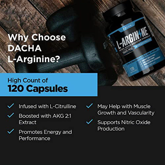 Premium L Arginine Pills 1920 MG - 120 VCAPS AAKG Nitric Oxide Precursor, L-Citrulline HCL, Beta Alanine, Essential Amino Acids for Energy, Muscle Growth, Heart Health, Vascularity & Stamina