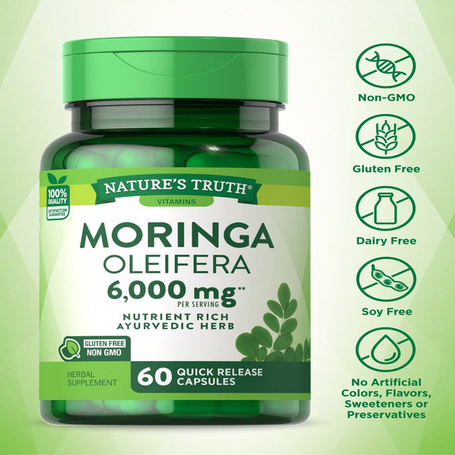 Nature'S Truth Moringa Capsules 1000Mg | 60 Count | Complete Green Superfood | from Moringa Oleifera Leaf Powder | Non-Gmo, Gluten Free