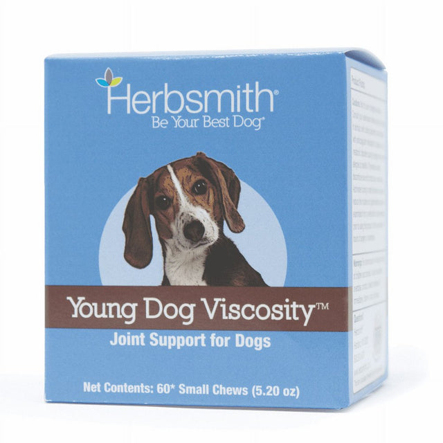 Herbsmith Young Dog Viscosity – 4-In-1 Natural Joint Support for Dogs – Dog Joint Care Chews with Glucosamine, Hyaluronic Acid, Chondroitin, & MSM - Dog Vitamins for Hip and Joint - 60Ct Small Chews