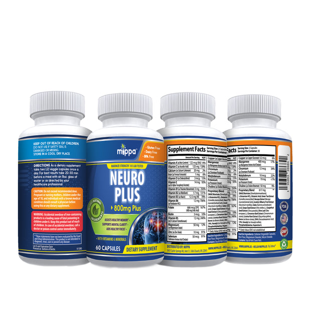 Mippa Neuro plus Brain Booster Supplement for Mental Clarity - 60 Capsules